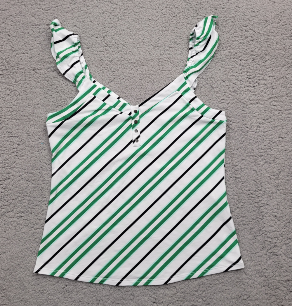 White House Black Market Shirt Womens Small White Green Striped V-Neck Tank